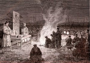 Temetési szertartás a kínai Sou-Tcheouban. 1874 (metszet) alkotó: Oswaldo Tofani