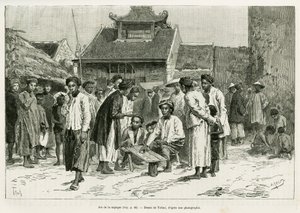 A sapeque játéka. Tofani metszet a Trente mois au Tonkin című történetének illusztrálására, 1884-ben, Dr. Paul Hocquard, in le tour du monde 1890, Edouard Charton (1807-1890) irányításával, Hachette, Párizs.