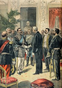 Felix Faure és Lev Ourouszov orosz nagykövet beszélgetése, Párizs, 1898 (metszet) alkotó: Oswaldo Tofani