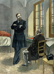 Paul Deroulede a börtönben fogadja ügyvédjét, Oscar Falateufot 1899-ben (metszet)