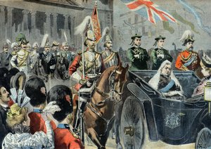 Viktória királynő gyémántjubileuma, a menet London utcáin 1897-ben (metszet) alkotó: Oswaldo Tofani