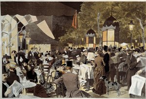 A körutak a választási éjszakai kávézó teraszán. Osvaldo Tofani (1849-1915) festményéből Ec. Ital. alkotó: Oswaldo Tofani