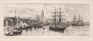 A hajózás és a hercegi palota, 1888. alkotó: Otto H. Bacher