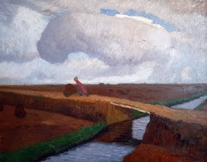 Őszi táj az Északi-tenger partján csatornával alkotó: Otto Modersohn