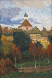 Kilátás a Worpsweder templomra. 1895 körül alkotó: Otto Modersohn