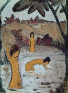 Három fürdőző a tóban. 1912 körül