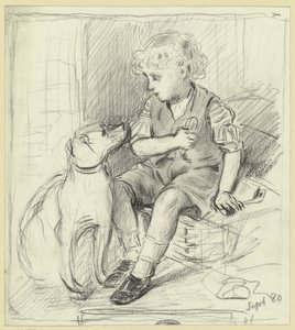 Ülő fiú ülő kutyával alkotó: Otto Scholderer
