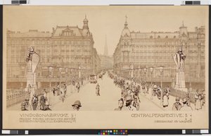 Vindobona híd / A Rothenthurmstraße - Lilienbrunngasse híd új építésének terve. Központi perspektíva alkotó: Otto Wagner