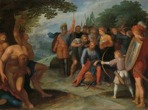 Julius Civilisnek levágták a haját a Vetera bukása után, miközben fia megöl néhány foglyot A Vetera Castra bukása után Claudius Civilis levágatja a haját, miközben fia lelő néhány foglyot a tizenkettes sorozat egyike a t. felkeléséről