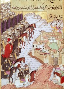 Második keresztes hadjárat (1147-1149): a keresztes hadjáratok Aleppo városa előtt Szíriában. 16. századi miniatűr. Topkapi Sarayi Istanbul alkotó: Ottoman School