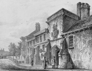 College Gate és Wardens Lodge Winchester, 1830 körül