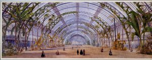 Építészet: a Párizs melletti Saint Cloudban építendő kristálypalota belső projektje. Akvarell ceruzán, színes ceruzák, Owen Jones (1809-1874) 1862 Dim. 0,45 x 1,20 m Párizs, Muse d