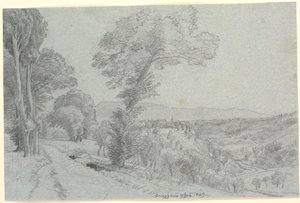 Olasz hegyi táj, kilátással a "Genazzano 9 Juli 1869." felé. alkotó: P.C. Skovgaard