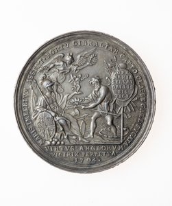 Érem a brit győzelmek emlékére, 1704 (ezüst) alkotó: P. H. Muller