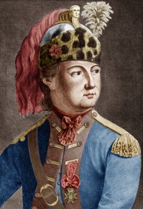 Eon lovagja (1728-1810), a király francia titkosügynöke, keresztbe öltözött, színes dokumentumot metszett. alkotó: P. Jean Baptiste Bradel