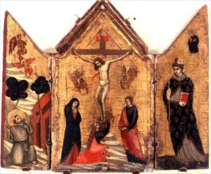 Keresztrefeszítés Triptichon Stigmatát fogadó Szent Ferenccel és Szent Benedekkel