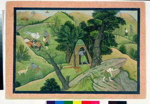 74.73 Rama és Lakshmana vándorol Sitát keresve, a Ramayana, Kangra, Himachal Pradesh, 1780
