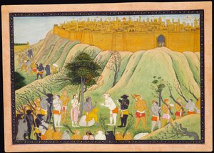 Rama és Lakshmana tanácskozásban a majommal és a medvével, 1800 körül alkotó: Pahari School