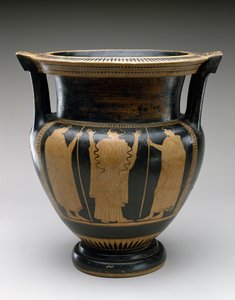 Vörös alak Kráter oszlop egy nő és két fiatal jelenetével, ie 480-460 (terrakotta) alkotó: Painter Syriskos