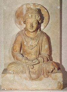 Buddha meditációban ül, Ganharából, görög-buddhista stílusban, 1-4. század