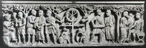 Keresztény szarkofág, jeleneteket ábrázol Krisztus életéből (márvány) alkotó: Paleo Christian