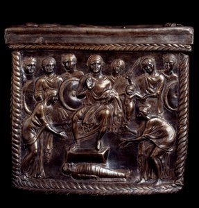 Paleokeresztény művészet: Capsella de San Nazaro néven ismert ezüst ereklyetartó doboz (St Nazaro ezüstös ereklyetartója) - 370-397 apres JC Milan, Tesoro del Duomo Olaszország alkotó: Paleo Christian