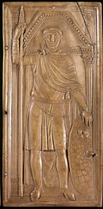 Stilicon fegyverben, tábornok, patrice és a Nyugat-Római Birodalom konzulja. Stilicho diptikusának jobb oldali táblája (elefántcsont szobor, 395 körül) alkotó: Paleo Christian