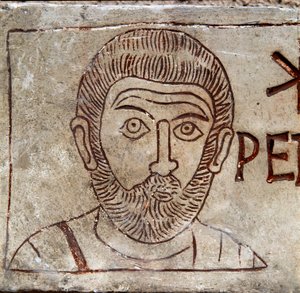 Szent Péter ábrázolása. Paleokeresztény graffito Aquileiából. Kr.u. 1. század. Aquileia, Paleokeresztény Nemzeti Múzeum