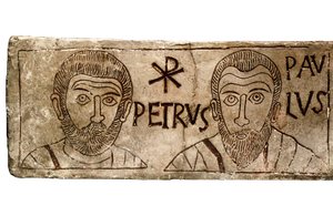 Péter és Pál apostolokat ábrázoló szarkofág, ókeresztény civilizáció