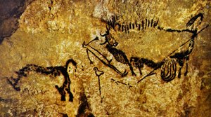 Sebzett bölény, sebesült ember és gyapjas orrszarvú, Lascaux (barlangfestmény)