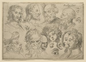 Vázlattábla tíz fejjel, 1636 alkotó: Palma Il Giovane