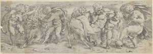 Részeg szatír és putti