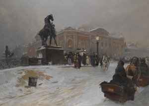 Az Anichkov-híd a Nyevszkij sugárúton alkonyatkor