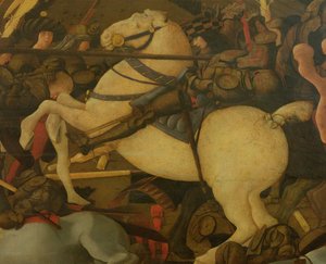 Niccolo da Tolentino részlete, az 1432-es San Romano-i csatából, 1456 körül (tempera a panelen) alkotó: Paolo Uccello