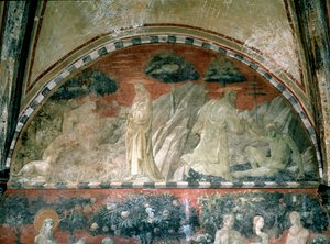 Genezis, az állatok teremtése és Ádám létrehozása - Freskó alkotó: Paolo Uccello