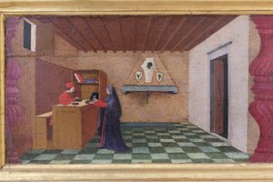 Predella a gazdatest meggyalázásáról, részlet alkotó: Paolo Uccello