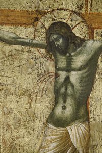 Krisztus, részlet a 1630100-as számból: A keresztre feszítés poliptichonja szentekkel