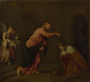 Krisztus megkeresztelkedett Alexandriai vértanú Szent János c. 1565 alkotó: Paris Bordone