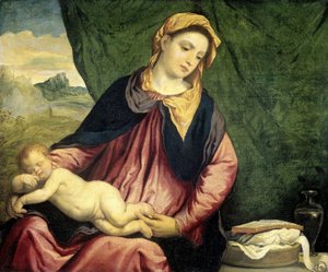 Madonna alvó gyerekkel alkotó: Paris Bordone