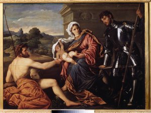 "Madonna és gyermeke, Keresztelő Szent János és Szent György" (Madonna és gyermeke, Keresztelő Szent János és Szent György) Paris Bordon vagy Bordone festménye (1500-1571) 1530 körül Pouchkine Múzeum, Moszkva alkotó: Paris Bordone