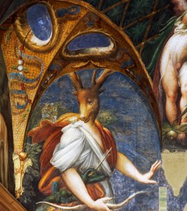 Az Actaeont Diana szarvasbikává változtatta, a Diane és az Acteon terem részlete alkotó: Parmigianino