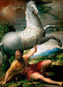 "Szent Pál megtérése a damaszkuszi úton" Girolamo Francesco Maria Mazzola vagy Mazzuoli dit il Parmigianino festménye Parmezán becenévvel (1503-1540) 1528 körül Művészettörténeti Múzeum, Bécs alkotó: Parmigianino