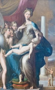 Madonna és gyermek angyalokkal, a hosszú nyakú Madonna néven