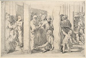Szent Péter és János meggyógyítja a sántát az Aranykapuban alkotó: Parmigianino