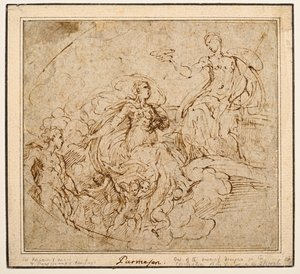 Tanulmány a Szűz koronázásáról a pármai Santa Maria della Steccata számára alkotó: Parmigianino