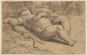 Ámor alvó, 16. század. alkotó: Parmigianino