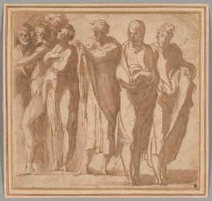 Kilenc álló figurából álló csoport alkotó: Parmigianino