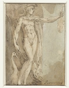Mercury egy résben áll egy hegedűvel és egy íbisszel alkotó: Parmigianino