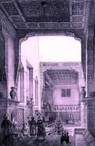 Az Ouatier-Hauch Kadan belső udvara, a „Voyage Pittoresque of Persia”-ból, Emile Edmond Ollivier (1800-64) metszete, Letronne, Párizs alkotó: Pascal Xavier (after) Coste