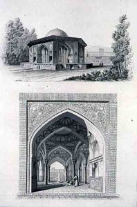 Kioszk a Golestan Qajar palotában „Kasr l Kadjar”, Teheránban, a „Voyage Pittoresque of Persia”-ból, metszett Otto Obermayer, kiadó: Lemercier, Párizs alkotó: Pascal Xavier (after) Coste